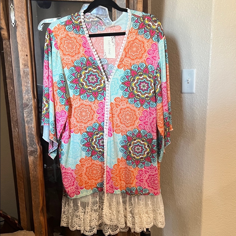 Vibrant Multicolor Mandala Kimono Top - Picture 1 of 10
